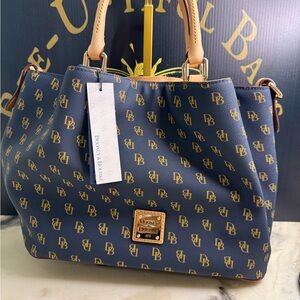 NWT Dooney & Bourke Brenna Satchel Navy DB Monogram w/ Strap